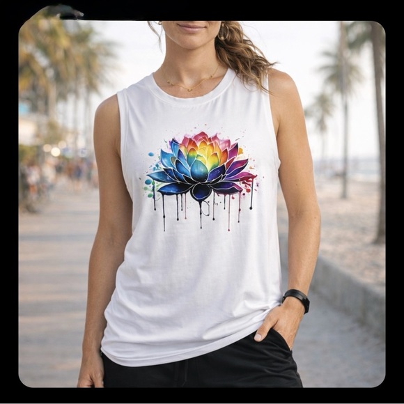 Tops - Lotus Drip Graphic Tank Top